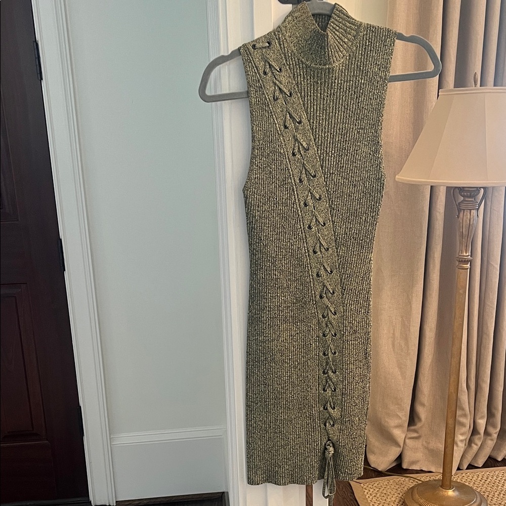 Jonathan Simkhai Green Knit Sleeveless Dress with Tassel Detail